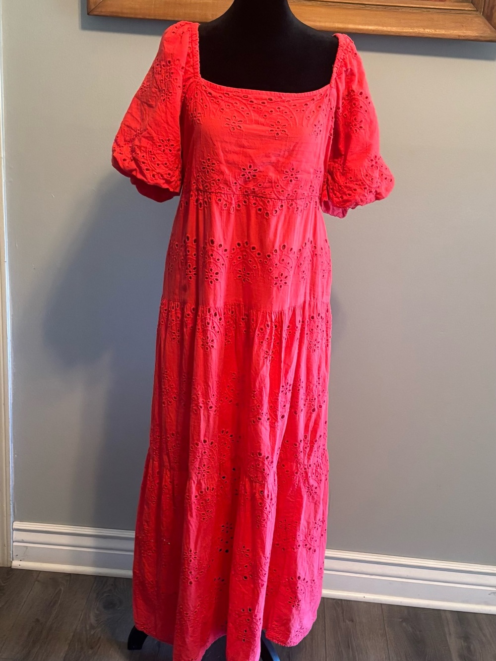 Meadow Roades Women’s 100% Cotton Eyelet Puff-Sleeve Tiered Maxi Dress